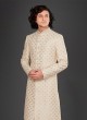 Sequins Work Sherwani In Cream Color